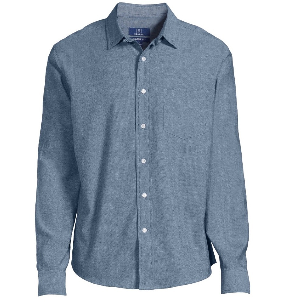 George Men's Long Sleeve Poplin Button-Up Shirt - Picture 1 of 6